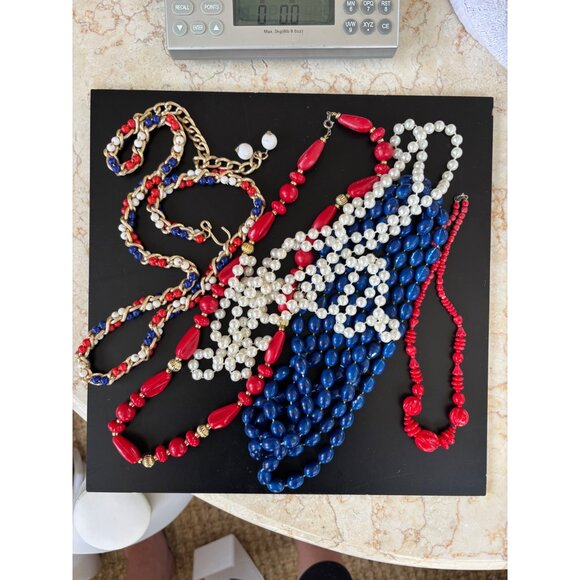 Vintage Multi-Strand Beaded Necklaces Set - Red White & Blue Faux Pearl & Gold-T - Picture 10 of 10